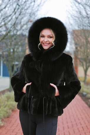 Fur coat jacket with Silver Metallic color mink & fox