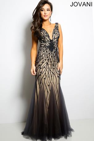 blue dress for baby girl Nude Corset Black Trumpet Long Train Prom Dress main image 1