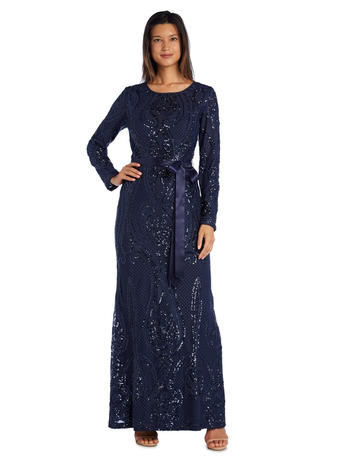r&m richards embroidered sequin panel gown